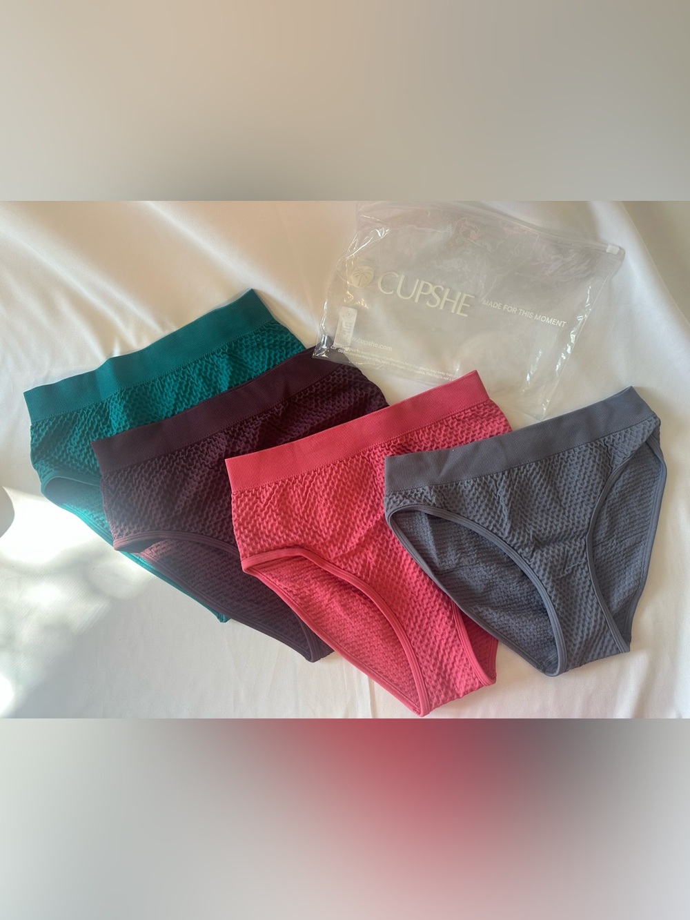 Cupshe Textured Bikini Bottoms Set in Teal, Burgundy, Pink, Gray